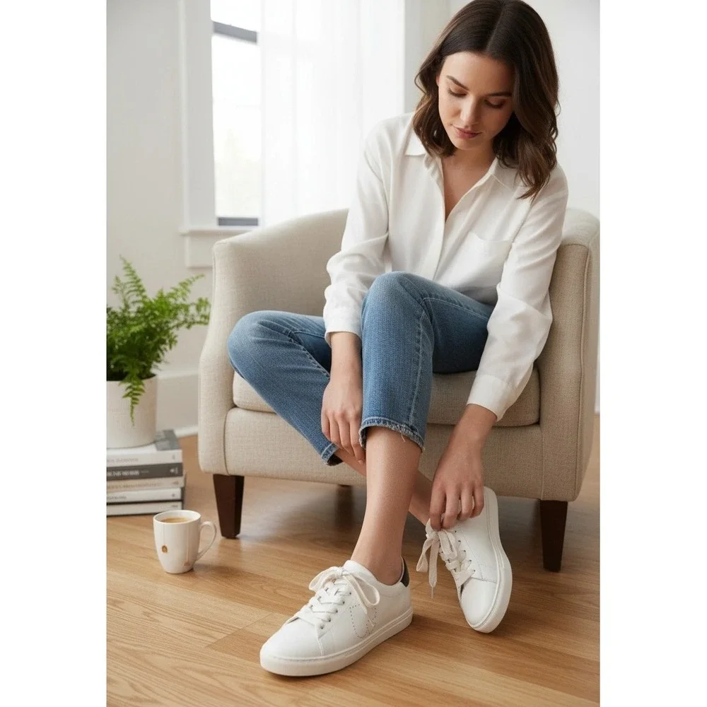 Kate Spade Angelise White‎ Leather Sneakers Lace Up Comfort Walking Casual  8.5B
